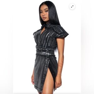 AKIRA Label Never Too Much Metallic Denim Mini Dress